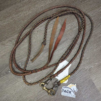 Round Braided Leather Western Split Reins *fair, mismatched, dirty, rubs, taped, BROKEN/repaired snap, older, shortened
