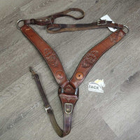 Leather Breastcollar, Tooled Floweres *gc, clena, older, rust, stains, Missing conchos, scratches, rubs
