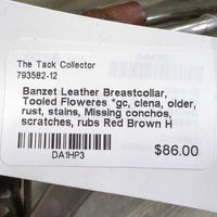 Leather Breastcollar, Tooled Floweres *gc, clena, older, rust, stains, Missing conchos, scratches, rubs
