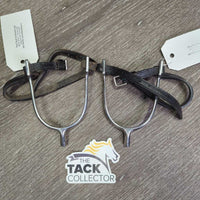 POW Spurs, Narrow Leather Spur Straps *vgc, clean, scratches, rubs, 1 Strap: mismatched?, thick stiff, dry, scraped straps
