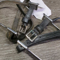 POW Spurs, Narrow Leather Spur Straps *vgc, clean, scratches, rubs, 1 Strap: mismatched?, thick stiff, dry, scraped straps

