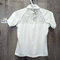 SS 1/4 Zip Show Shirt, lace, mesh, snap collar *vgc clean, mnr hair

