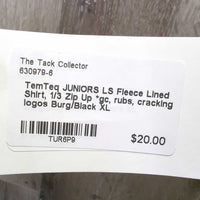 JUNIORS LS Fleece Lined Shirt, 1/3 Zip Up *gc, rubs, cracking logos
