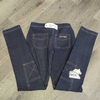Thick Stretchy Denim Riding Pant/Breeches, Pull On *vgc, clean, mnr rubs, pills & unstitched seam
