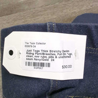 Thick Stretchy Denim Riding Pant/Breeches, Pull On *vgc, clean, mnr rubs, pills & unstitched seam
