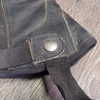 Leather Half Chaps, Back Zip *gc, clean & dirty, faded, stretched & puckeredelastic, threads
