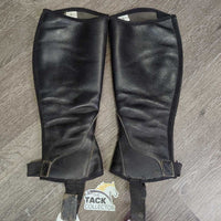 Leather Half Chaps, Back Zip *gc, clean & dirty, faded, stretched & puckeredelastic, threads

