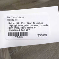 Euro Seat Breeches *vgc/gc, rubs, pills, puckers, threads, pilly lining, seat: stains & discolored
