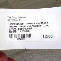 Stiff Nylon Lead Rope, leather tassle end *gc/fair, rubs, stains, chews, rust
