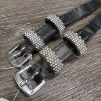 2 Leather Spur Straps, bling *gc, mnr creases, stretched, clean, rubs & cracks
