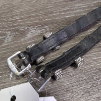 2 Leather Spur Straps, bling *gc, mnr creases, stretched, clean, rubs & cracks
