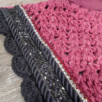 Crochet Ear Bonnet Fly Veil, 2x piping, 3x bling *gc, dirty, faded, snags, stains, hair, older?
