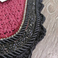 Crochet Ear Bonnet Fly Veil, 2x piping, 3x bling *gc, dirty, faded, snags, stains, hair, older?
