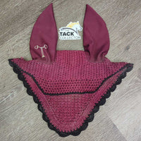 Crochet Ear Bonnet Fly Veil, 2x piping, 3x bling *gc, dirty, faded, snags, stains, hair, older?
