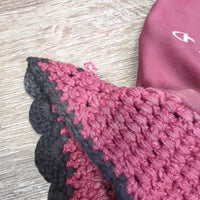 Crochet Ear Bonnet Fly Veil, 2x piping, 3x bling *gc, dirty, faded, snags, stains, hair, older?
