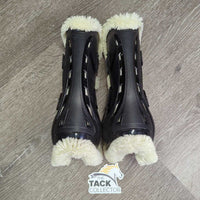Open Front Boots, fleece lined, tabs *vgc/gc, clean, mnr clumpy, faded, scrapes, scratches & peels
