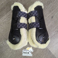 Open Front Boots, fleece lined, tabs *vgc/gc, clean, mnr clumpy, faded, scrapes, scratches & peels
