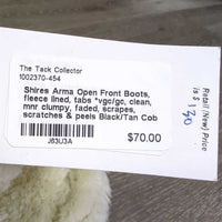 Open Front Boots, fleece lined, tabs *vgc/gc, clean, mnr clumpy, faded, scrapes, scratches & peels
