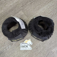 Pr Rubber Ribbed Bell Boots, velcro, fleece top *vgc, clean, mnr faded, scratches hairy & stains
