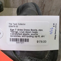 Dress Boots, zips *fair/gc, v.run down heels, v.stretched elastic, scuffs, scratches, stiff/pulling zip-R, dirt
