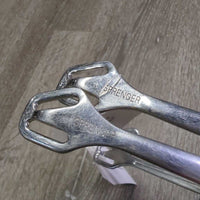 Men's Pr Flat End Spurs *STRETCHED, scratches, gc, dirt, stains, scuffs, dull
