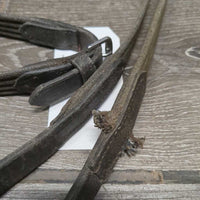 Cotton Web Reins, Finger Stoppers, Buckles *gc, v.dirty, faded, stains, frayed end, stiff
