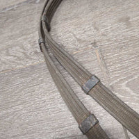 Cotton Web Reins, Finger Stoppers, Buckles *gc, v.dirty, faded, stains, frayed end, stiff
