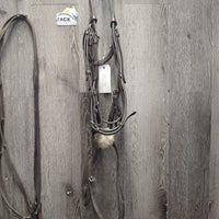 Rsd Padded Figure 8 Bridle, Cotton Web Reins, buckles *gc, rubs, mnr dirt, dry, stiff, film, dirty fleece
