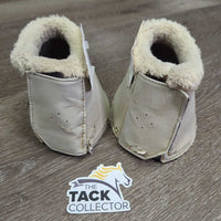 Wrap Around Bell Boots, velcro, Fleece Tops *gc/fair, clean, dingy, peeling, rubs, pills, holes, cracks, stains, No Brand Button
