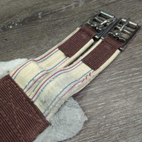 Nylon Web & Fleece Girth, x2 els, D Ring *gc, clean, stains, stretched & popped els, clumpy, thin edges
