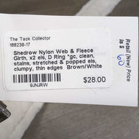 Nylon Web & Fleece Girth, x2 els, D Ring *gc, clean, stains, stretched & popped els, clumpy, thin edges
