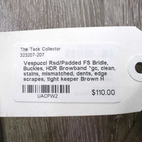 Rsd/Padded FS Bridle, Buckles, HDR Browband *gc, clean, stains, mismatched, dents, edge scrapes, tight keeper
