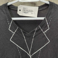 SS T Shirt "Show Jacket & Number" print *gc, clean, wrinkles, mnr faded, hairy, NO tag, cracking art
