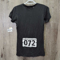 SS T Shirt "Show Jacket & Number" print *gc, clean, wrinkles, mnr faded, hairy, NO tag, cracking art
