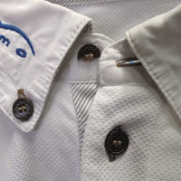 MENS SS Show Shirt, 1/4 Button Up *vgc, crinkled collar, dingy, seam puckers
