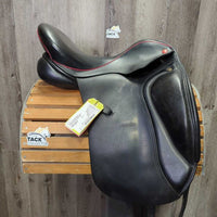 17.5" Adj *Red/Wide Gullet In Hastilow Concept Dressage Saddle, Mint Loxley Cover, 4 extra Gullets: Green/Narrow, Blue/MedWide, Black/Med & Burg/Wide, Large Front Blocks, Wool Flocking, Front & Rear Gusset Panels, Flaps: 17"L x 12.5"W Serial #: 2014 5229
