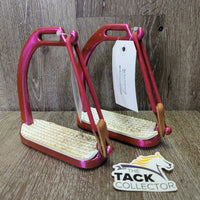 Pr Hvy Safety Stirrup Irons, grips, elastics, keepers *vgc/gc, chips, stains, dirty, scratches
