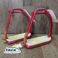 Pr Hvy Safety Stirrup Irons, grips, elastics, keepers *vgc/gc, chips, stains, dirty, scratches
