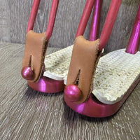 Pr Hvy Safety Stirrup Irons, grips, elastics, keepers *vgc/gc, chips, stains, dirty, scratches
