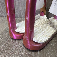 Pr Hvy Safety Stirrup Irons, grips, elastics, keepers *vgc/gc, chips, stains, dirty, scratches
