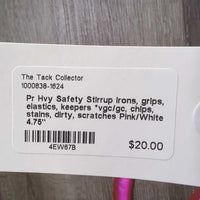 Pr Hvy Safety Stirrup Irons, grips, elastics, keepers *vgc/gc, chips, stains, dirty, scratches
