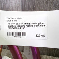 Pr Hvy Safety Stirrup Irons, grips, elastics, keepers *xc/like new, clean
