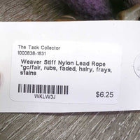Stiff Nylon Lead Rope *gc/fair, rubs, faded, hairy, frays, stains
