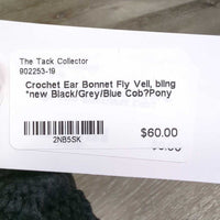 Crochet Ear Bonnet Fly Veil, bling *new
