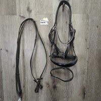 Rsd/Padded Monocrown Bridle, Bling, Flash, Crank, Cotton Web Reins *vgc, clean & mnr dirt, edge rubs, stiff, creases, older?
