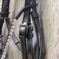 Rsd/Padded Monocrown Bridle, Bling, Flash, Crank, Cotton Web Reins *vgc, clean & mnr dirt, edge rubs, stiff, creases, older?
