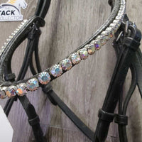 Rsd/Padded Monocrown Bridle, Bling, Flash, Crank, Cotton Web Reins *vgc, clean & mnr dirt, edge rubs, stiff, creases, older?
