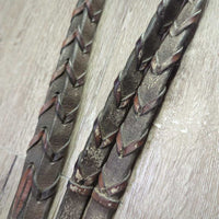 Rsd Bridle, Flash, Braided Reins *gc/fair, chews, clean & dirty, edge rubs & stains, xholes, CRACKS, flash: thin, chewed, dry
