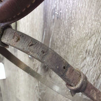 Rsd Bridle, Flash, Braided Reins *gc/fair, chews, clean & dirty, edge rubs & stains, xholes, CRACKS, flash: thin, chewed, dry
