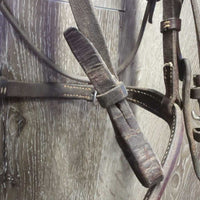 Rsd Bridle, Flash, Braided Reins *gc/fair, chews, clean & dirty, edge rubs & stains, xholes, CRACKS, flash: thin, chewed, dry
